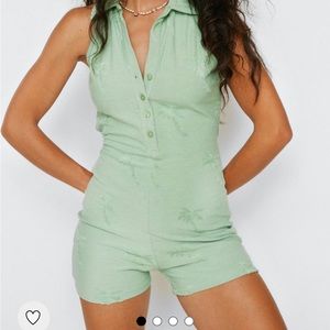 - Palm Tree Print Toweling Cover Up Romper